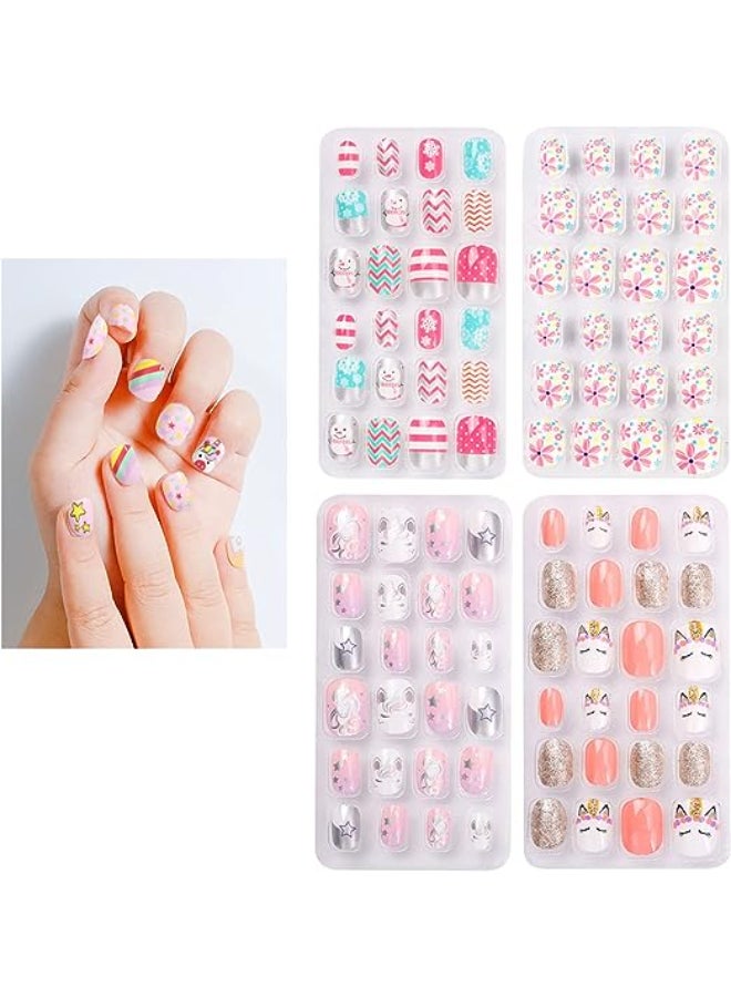 96 Pieces Kids Stick on Fake Nails for Girls, Artificial Kids Press on Nails Full Cover Short False Nails Children Nails Lovely Gift for Children Nail Decoration