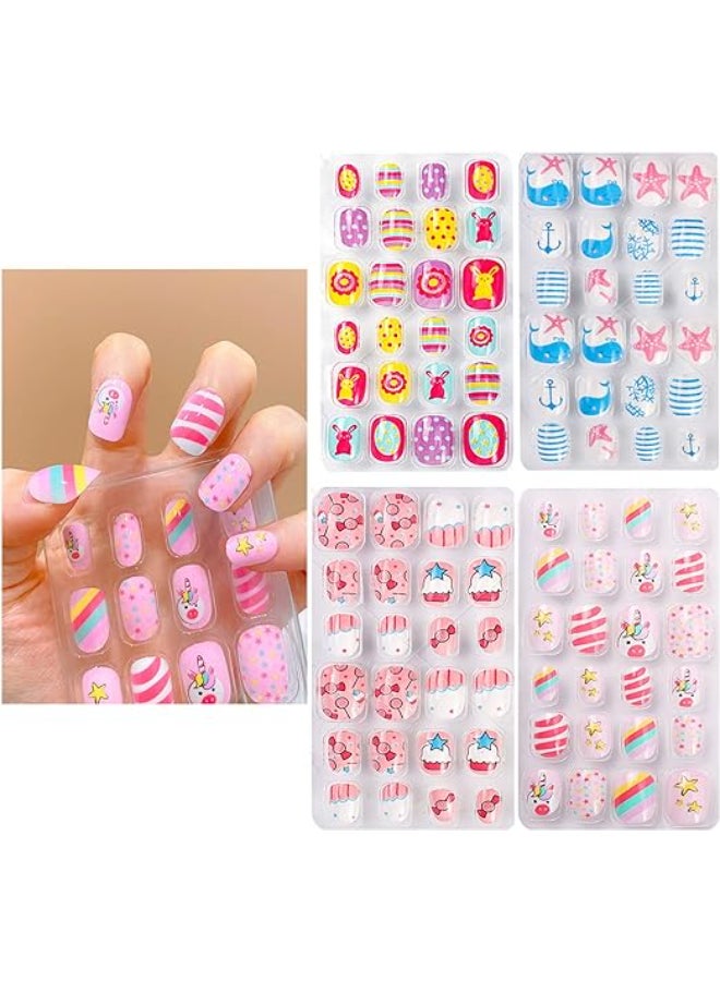 96 Pieces Kids Stick on Fake Nails for Girls, Artificial Kids Press on Nails Full Cover Short False Nails Children Nails Lovely Gift for Children Nail Decoration(unicorn)