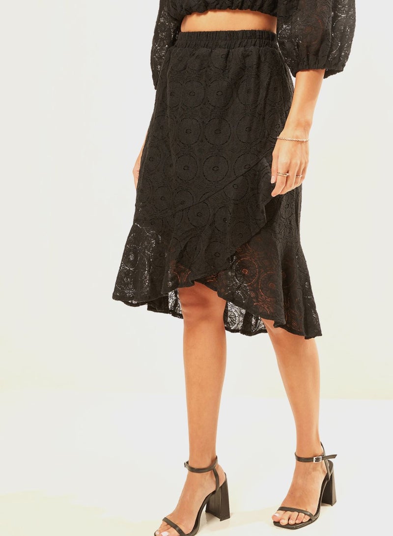 High Low Lace Trim Wrap Skirt