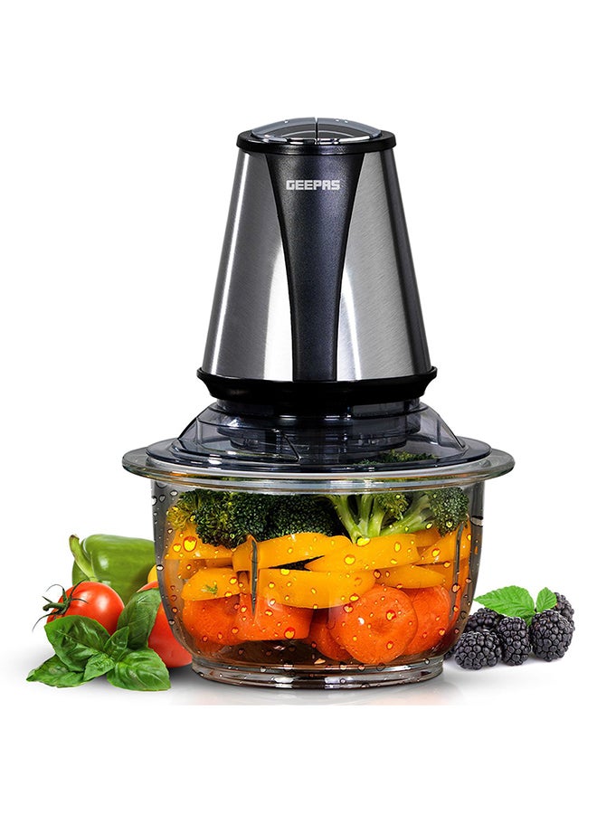 Multi Chopper (Mini Food Processor) 1.2L Glass Jar Bowl, 4 Stainless Steel Blades, Adjustable Speed 1.2 L 400 W GMC42014UK Silver