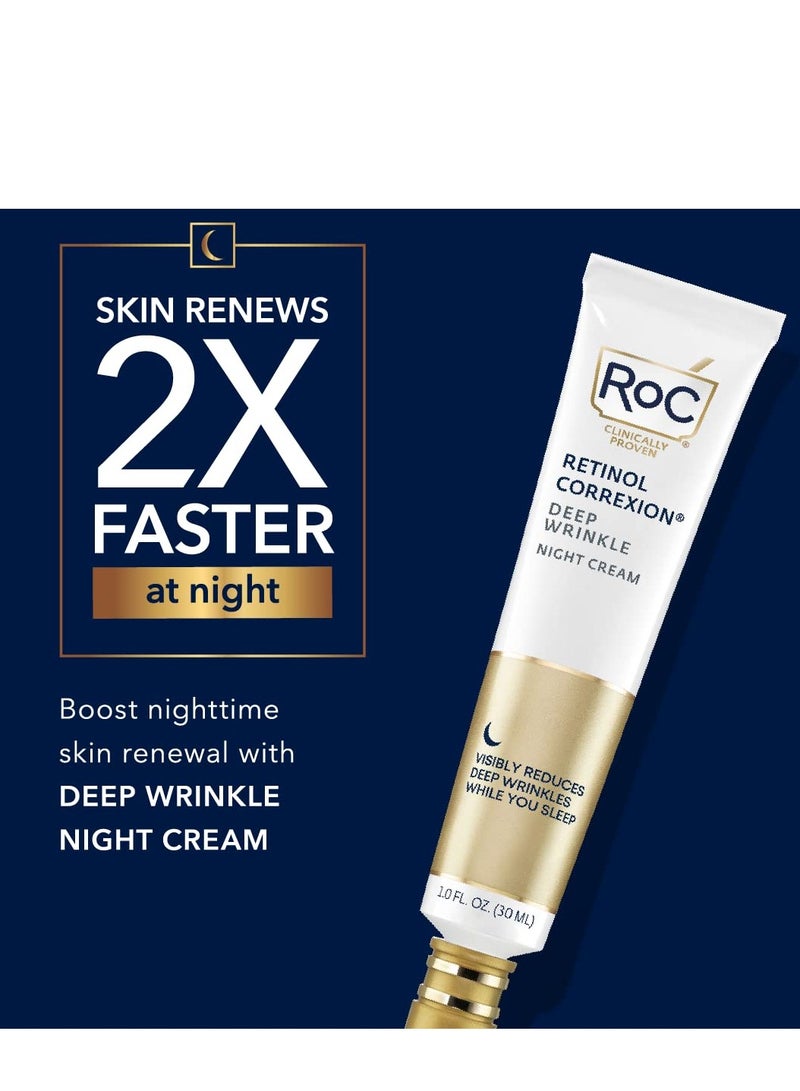 RoC Retinol Correxion Deep Wrinkle Anti-Aging Night Cream, Daily Face Moisturizer with Shea Butter, Glycolic Acid and Squalane, Skin Care Treatment, 1 Ounce