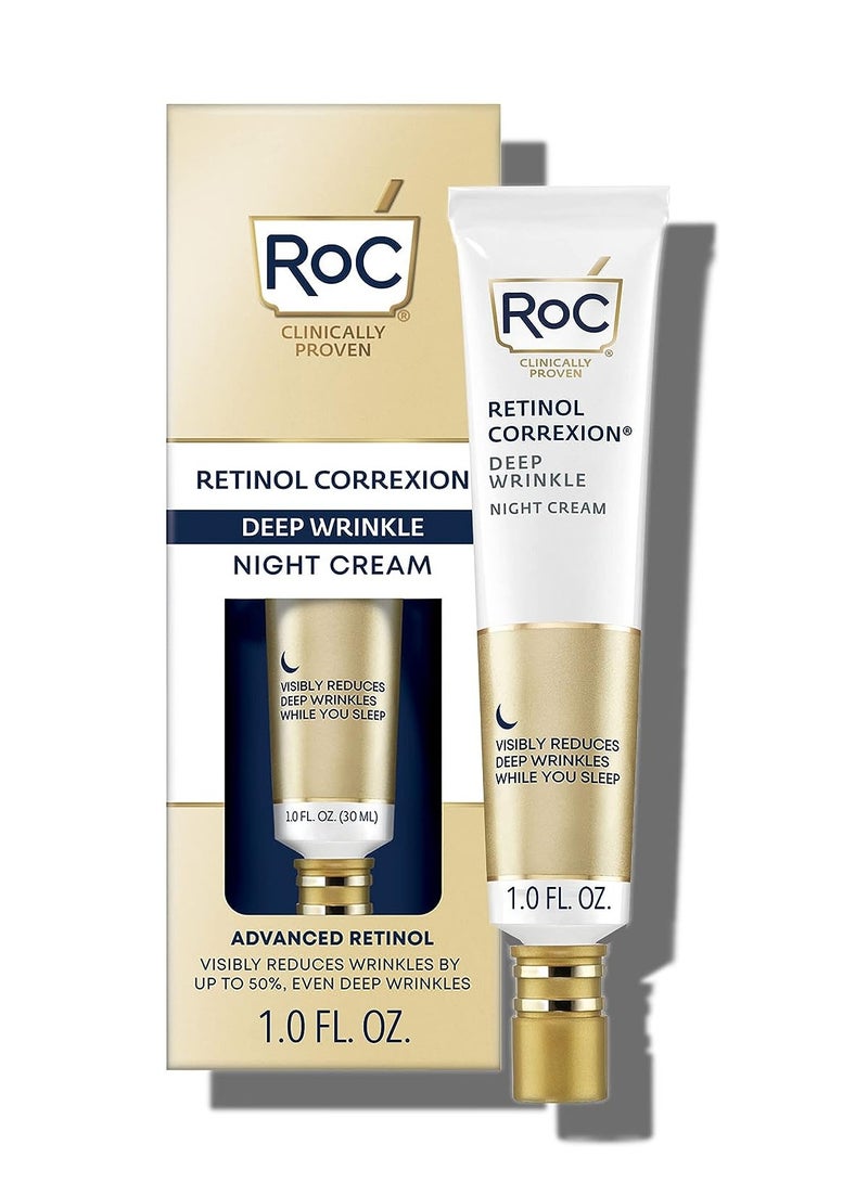 RoC Retinol Correxion Deep Wrinkle Anti-Aging Night Cream, Daily Face Moisturizer with Shea Butter, Glycolic Acid and Squalane, Skin Care Treatment, 1 Ounce