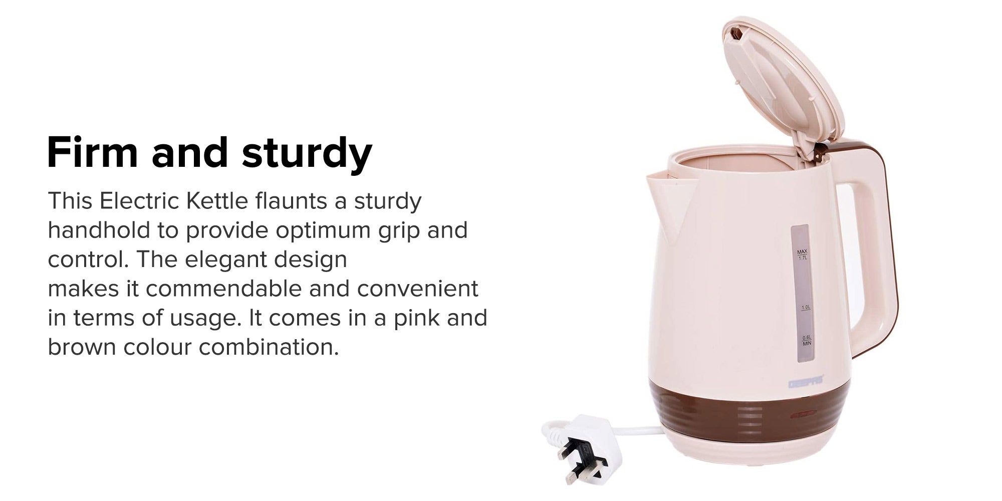 Electric Kettle 1.7L 1.7 L AQQE-GK6122 Pink/Brown