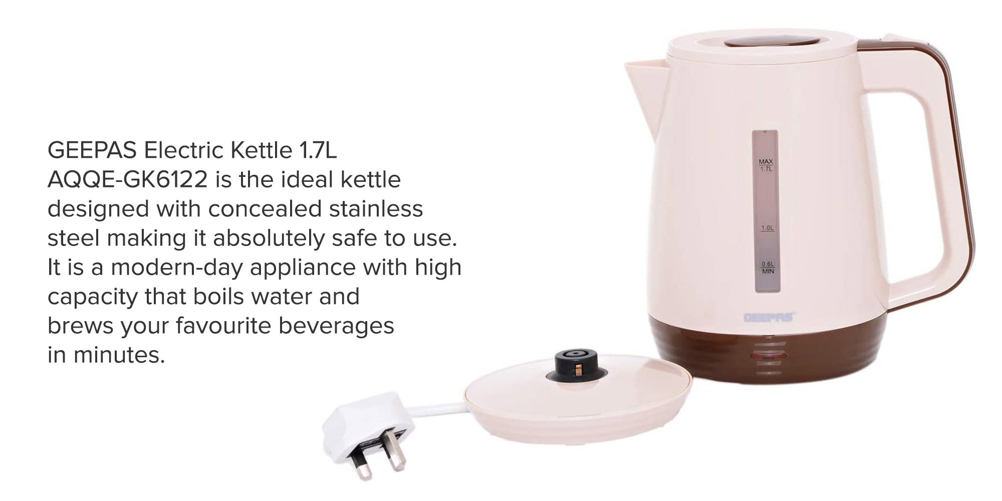 Electric Kettle 1.7L 1.7 L AQQE-GK6122 Pink/Brown