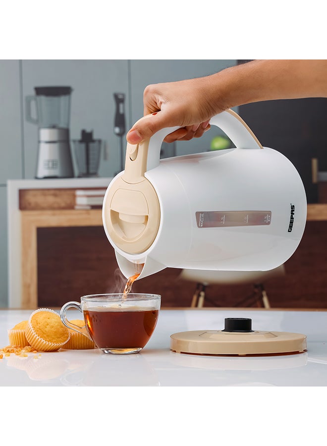 Electric Kettle, Plastic Kettle with Handle| Boil Dry Protection | 360 Degree Rotational Base | Double Sides Water Window | Automatic Boiling Shut Off | Indicator Light 2 L 2200 W GK6122N White & Rose Gold