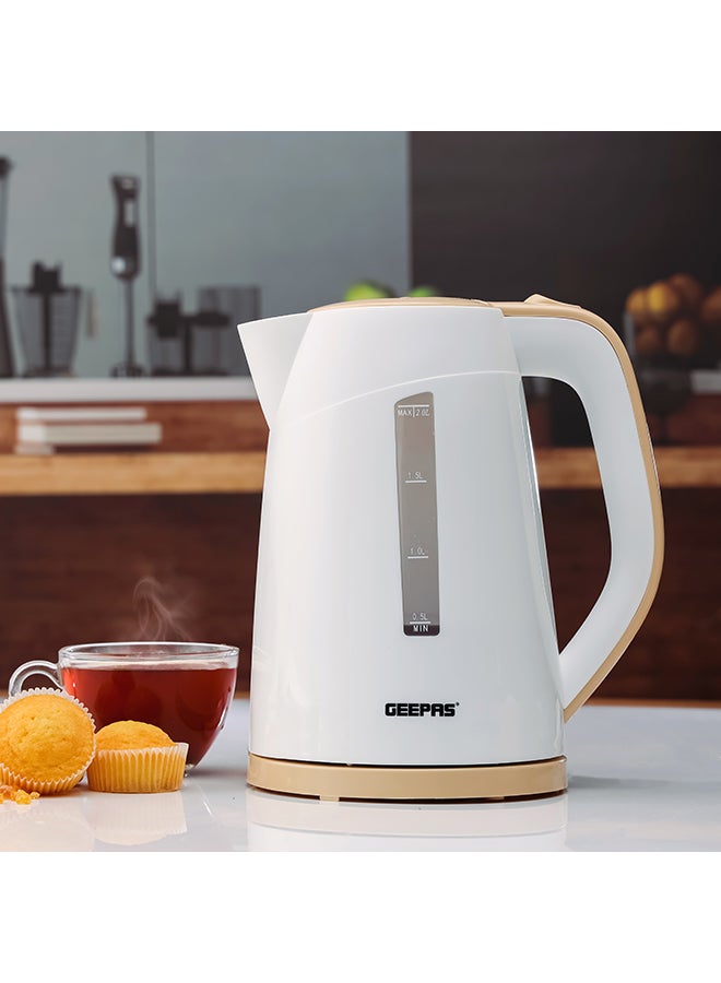Electric Kettle, Plastic Kettle with Handle| Boil Dry Protection | 360 Degree Rotational Base | Double Sides Water Window | Automatic Boiling Shut Off | Indicator Light 2 L 2200 W GK6122N White & Rose Gold