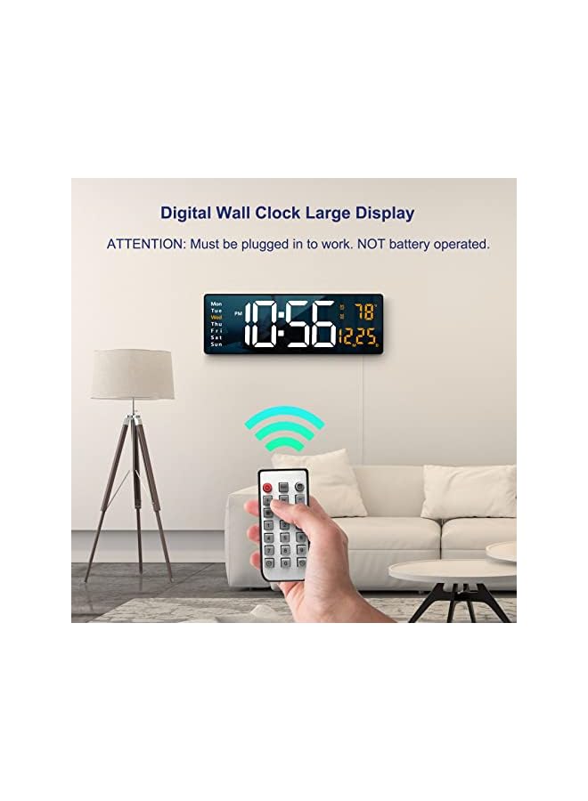 Wall Clock Large Display, 16.2 Inch Large Wall Clocks, LED Digital Clock with Remote Control for Living Room Decor, Automatic Brightness Dimmer Big Clock with Date Week Temperature (Orange)