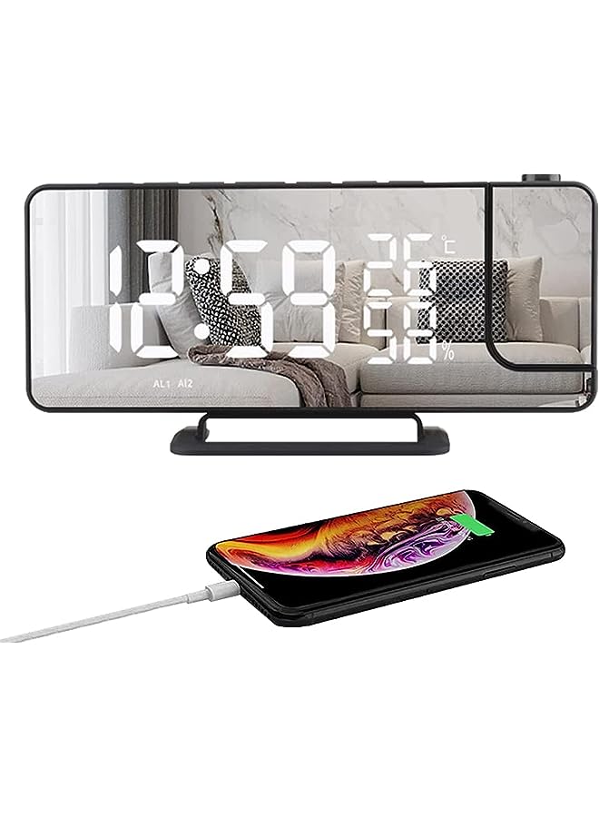 Dual Alarm Clock for Bedroom with Dimmer Sleep Timer USB Charing Port Indoor Temperature, Smart Large Display LED Electronic Clock Easy to Set Loud Alarm Clock Radio for Office Table (Black)