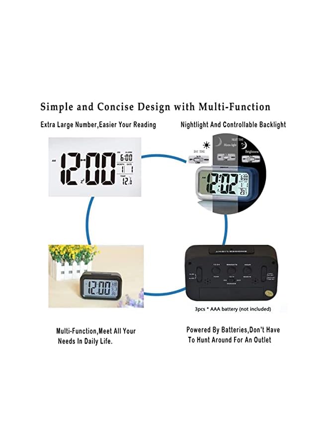 Creative Smart Nightlight Digital Alarm Clock, Bedside Desk Table Electronic Clock Battery Operated Mute Luminous Alarm Clock with Adjustable Light for Kids Students