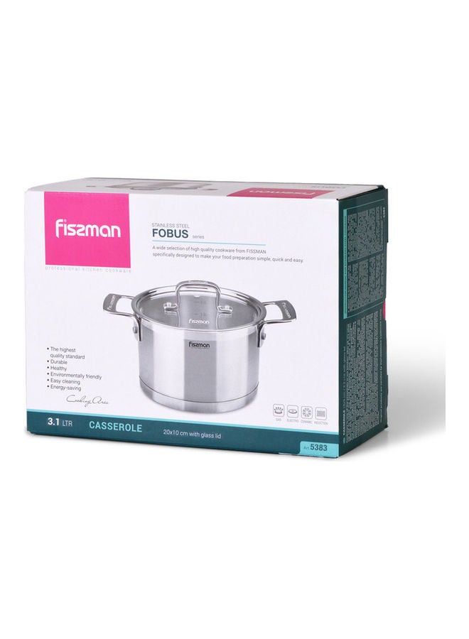 Fobus Series Stock Pot With Glass Lid 3.1Liter Silver 20 x 10cm