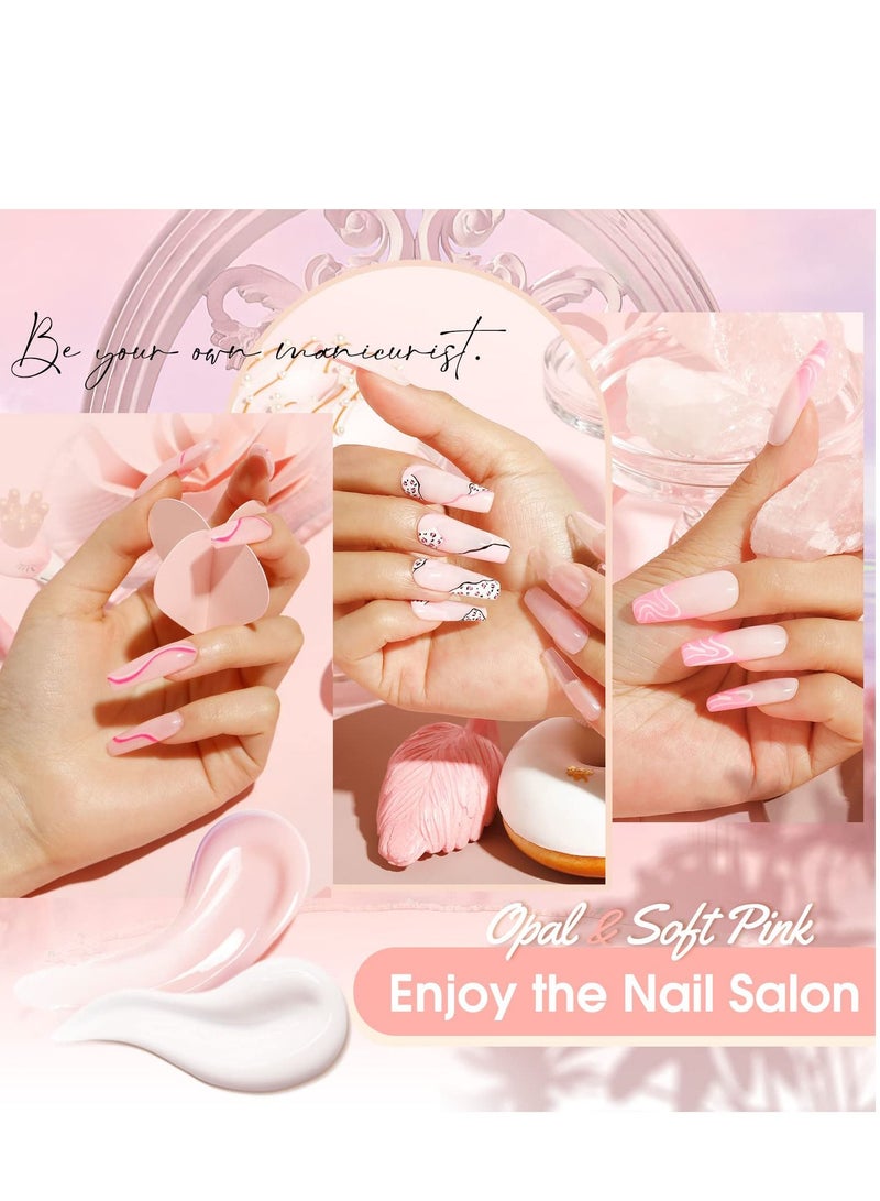 Opal Extension Gel, 2 PCS 60ml Opal Poly Nail Gel kit, Soft Pink Nail Builder for Thin Nails and Growth Gel Overlay Nail Art for Women Home DIY Manicure Need UV Lamp