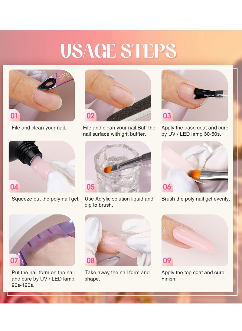 Opal Extension Gel, 2 PCS 60ml Opal Poly Nail Gel kit, Soft Pink Nail Builder for Thin Nails and Growth Gel Overlay Nail Art for Women Home DIY Manicure Need UV Lamp