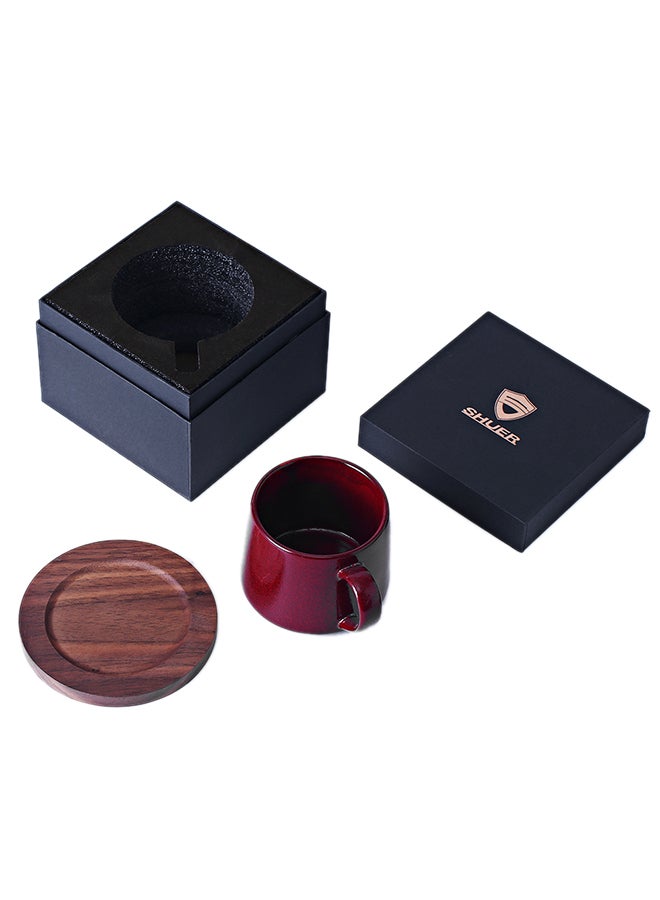 Ceramic Coffee Mug With Wooden Pad Red