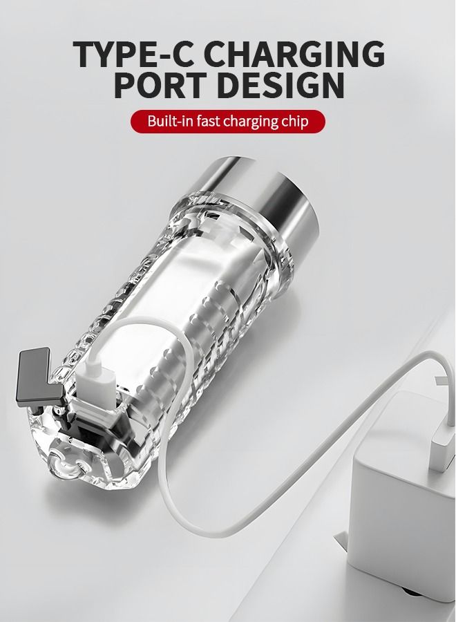 Mini EDC Flashlight Keychain Light High lumens Rechargeable Waterproof 7 Modes for Camping, Hiking, Emergency, Everyday Carry with Alarm Light Function (Clear)