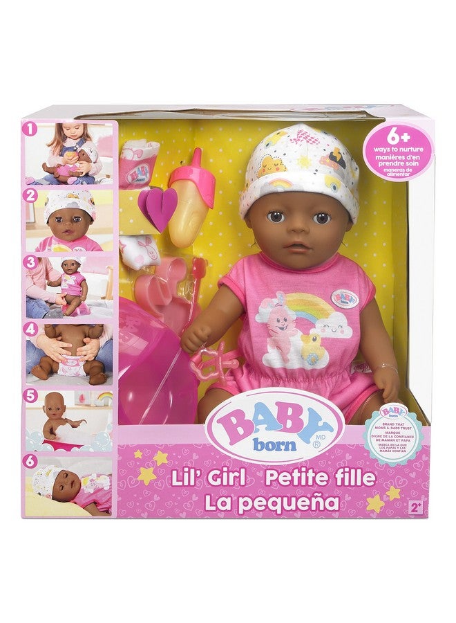 14” Interactive Lil Girl Baby Doll Brown Eyes. Easy For Small Hands, 6+ Ways To Nurture, Includes Bottle, Potty And More, For Toddlers 2 Years & Up (918360C3)