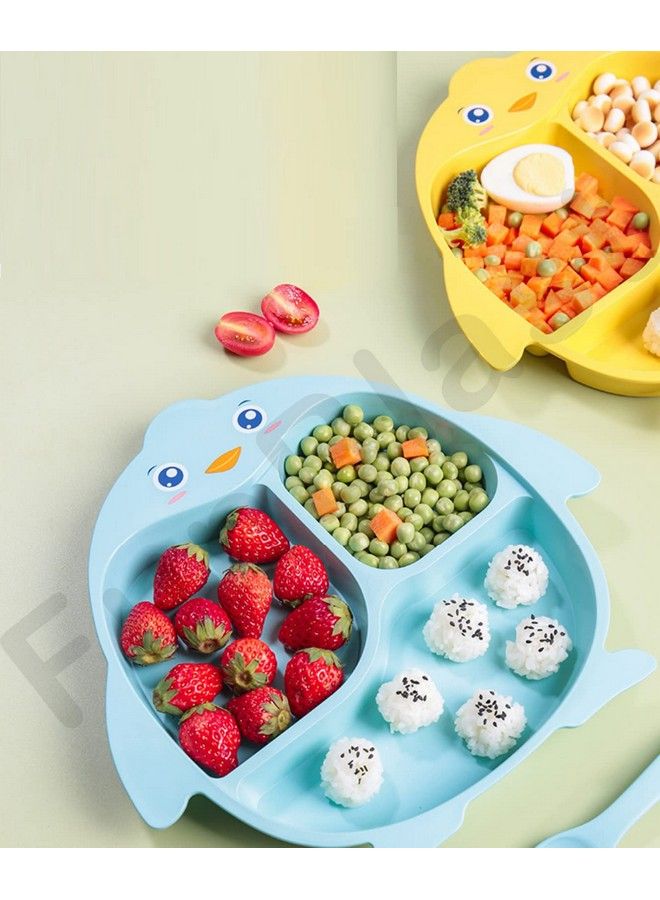 Bamboo Fiber Feeding Set For Kidscartoon Design Children Tableware Set Utensils And Dishes Includes Plate Spoon Fork And Chopsticks Plates For Kids Tableware Cutlery (Yellow)