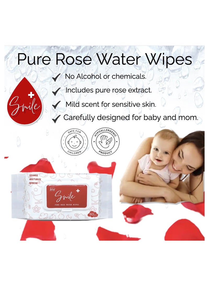 Smile Pure Rose Water Wipes, 480 count, Cleanse, Moisturize, Refresh, Hypoallergenic, Organic. both Adult and Children.