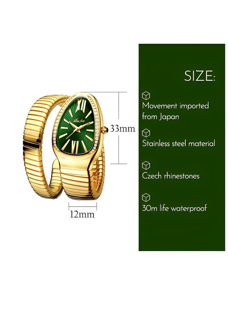 Women's Bracelet Watch with Oval Dial and Daily Waterproof & Personalized Snake-shaped Three-circle Wrist Bracelet Watch for Ladies as Gifts