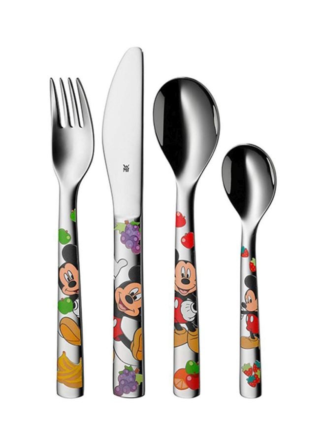 4-Piece Disney Mickey Mouse Cutlery Set Silver/Red/Green