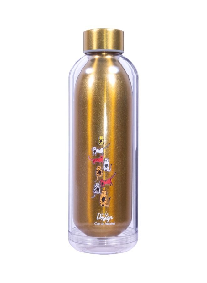 Cats Printed Water Bottle Gold/Clear/White 23x8x8cm