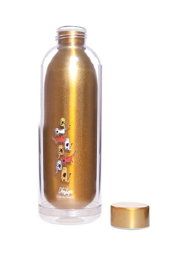 Cats Printed Water Bottle Gold/Clear/White 23x8x8cm