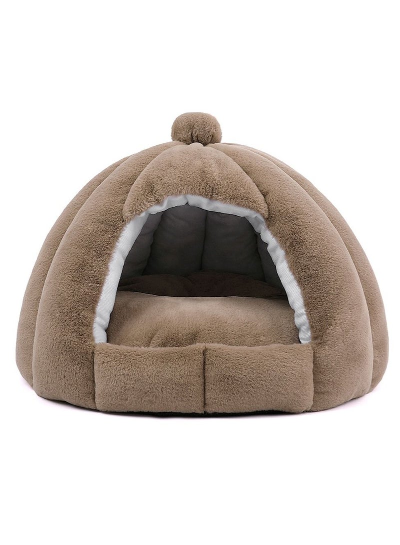 Indoor Dog House Warm Soft Pet Bed Tent Modeling Kennel Cat with Removable Cushion Suitable for Small and Medium-Sized Dogs Cats（Brown）