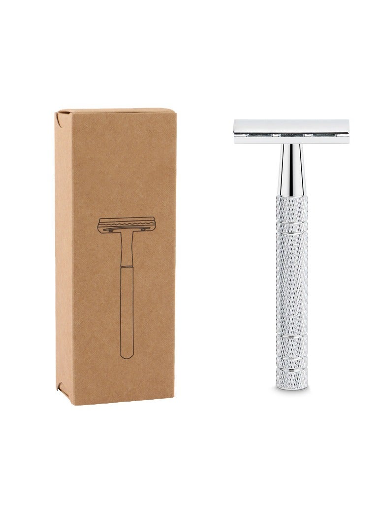 Premium Reusable Double Edge Safety Razor for Men and Women with 5 Platinum Coated Ultra Thin Stainless Steel Blades and 1 Anti-slip Handle Removable Head Metal DE Razor for a Close Smooth Shave