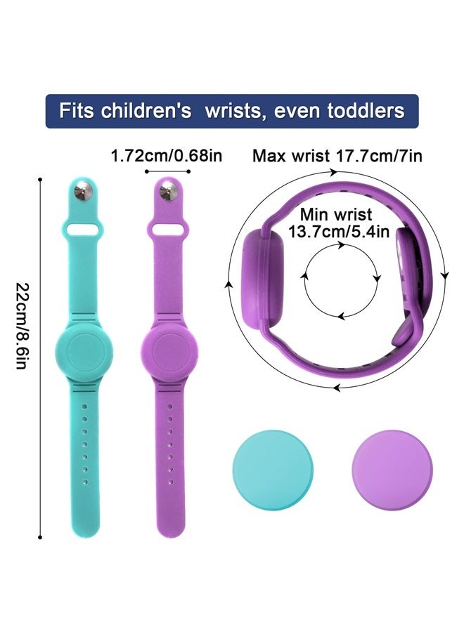2pcs Wristband for AirTag Waterproof Silicone Adjustable Watch Band Anti Lost Case Holder for Hiding GPS Tracker (Purple, Green)