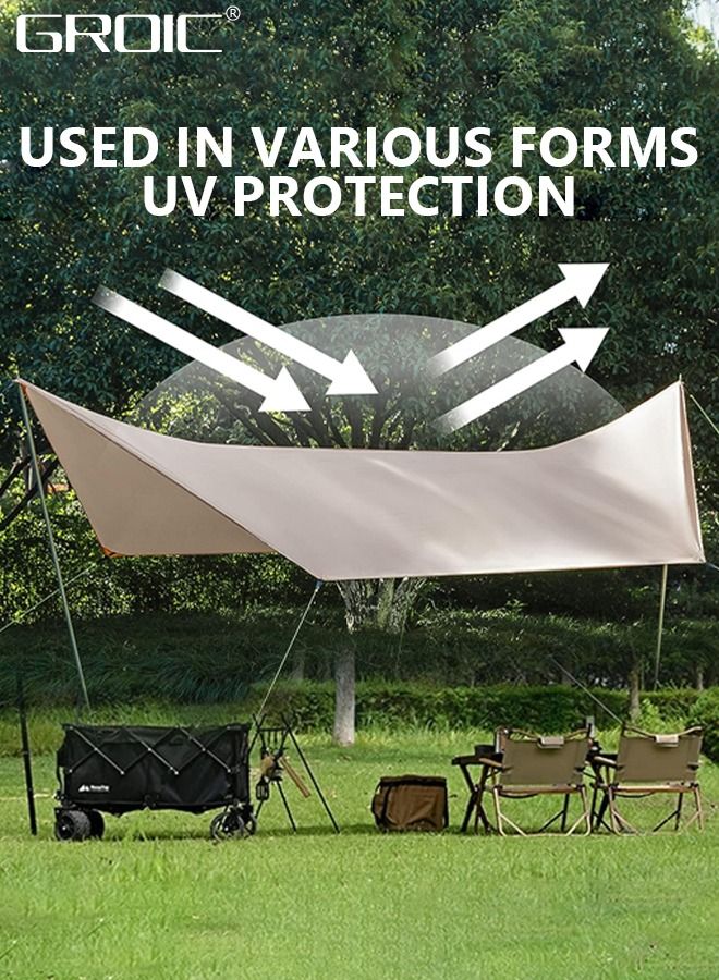 3*3M Camping Tent, Camping Canopy, Tarp Hammock Rain Fly Waterproof Tent Footprint Shelter, Waterproof Portable Tarp Multifunctional Outdoor Camping Tent with 4*Ground Nail, 6*Wind Rope, Storage Bag