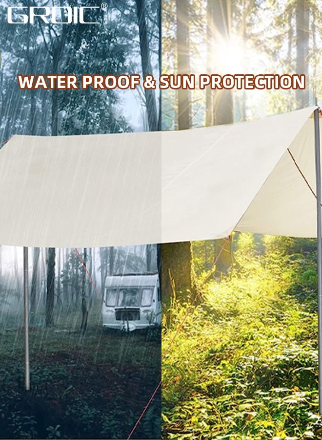 3*3M Camping Tent, Camping Canopy, Tarp Hammock Rain Fly Waterproof Tent Footprint Shelter, Waterproof Portable Tarp Multifunctional Outdoor Camping Tent with 4*Ground Nail, 6*Wind Rope, Storage Bag