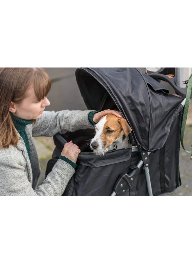 Foldable Pet Stroller for Cats and Dogs, Pet Carrier Strolling Cart with Weather Cover, Storage Basket, Cup Holder, Black