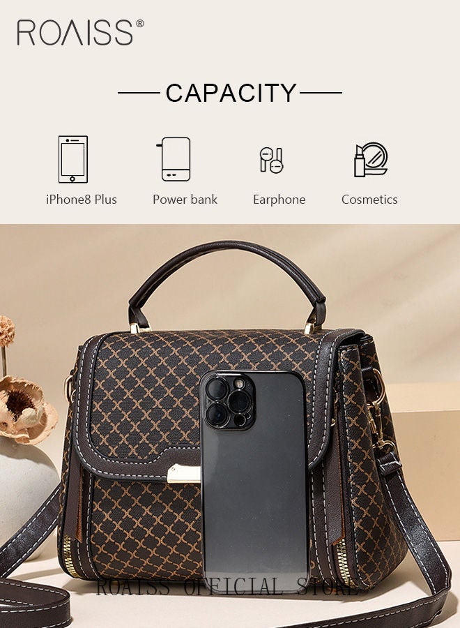 Shoulder Tote Bags for Women Top Handle Satchel Ladies Fashion Office Casual Handbags Large Capacity PU Material Stylish Grid Decoration