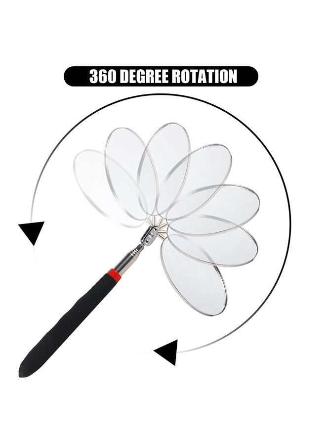 Telescoping Inspection Mirror, Circular Telescopic Mechanics Mirror Tool with Extended Handle Machine Tool Round Inspection Mirrors for Checking Vehicle Condition (10.24~29.53 Inch Handle)