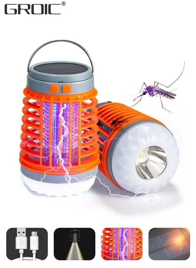 LED Camping Light, Solar & USB Rechargeable Lamp, Mosquito Killer Portable Waterproof Mosquito Repellent Outdoor Indoor LED Lantern Bug Zapper Camp Light Emergency Light for Camping, Fishing