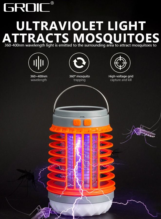 LED Camping Light, Solar & USB Rechargeable Lamp, Mosquito Killer Portable Waterproof Mosquito Repellent Outdoor Indoor LED Lantern Bug Zapper Camp Light Emergency Light for Camping, Fishing