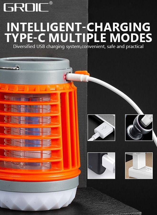 LED Camping Light, Solar & USB Rechargeable Lamp, Mosquito Killer Portable Waterproof Mosquito Repellent Outdoor Indoor LED Lantern Bug Zapper Camp Light Emergency Light for Camping, Fishing