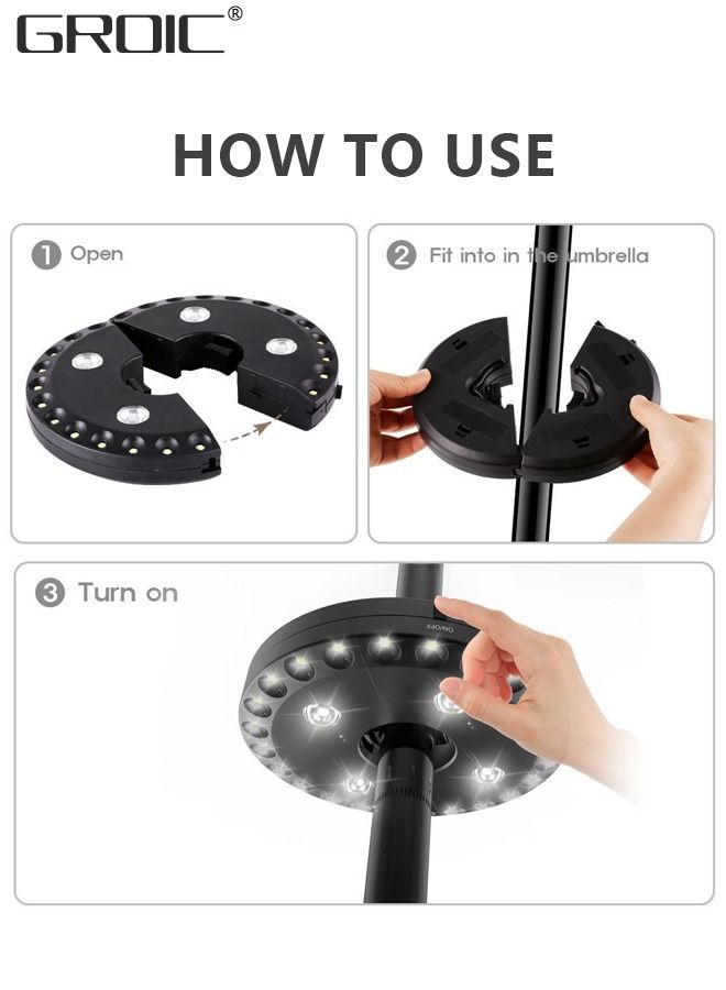 Camping Lamp, Outdoor Patio Umbrella Light 3 Brightness Modes Cordless 28 LED Lights-4 x AA Battery Operated,Umbrella Pole Light for Tent Umbrellas,Camping Tents or Outdoor Use, Umbrella Tent Lamp