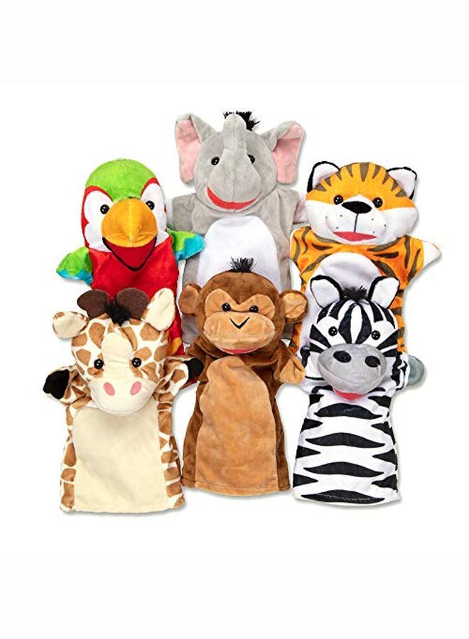 Safari Buddies Hand Puppets Set Of 6 (Elephant Tiger Parrot Giraffe Monkey Zebra)