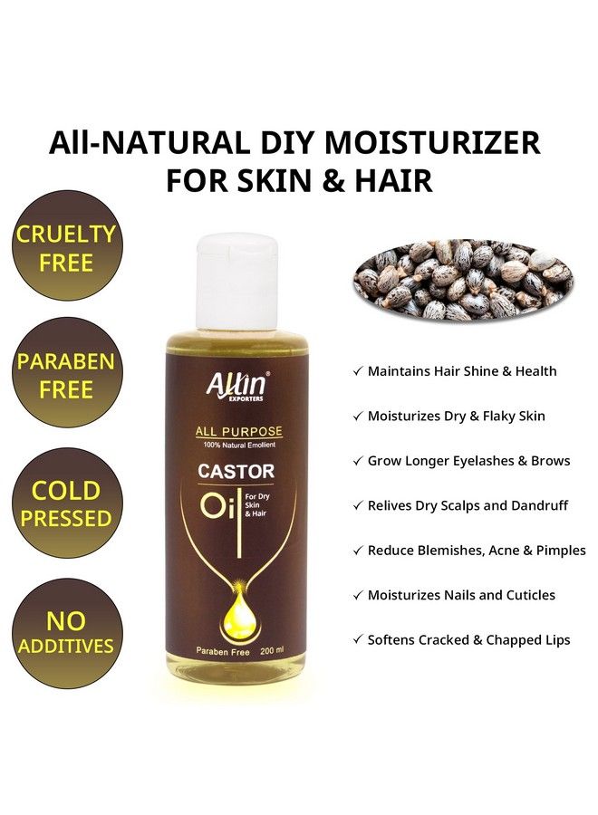 Castor Oil 100% Natural & Pure Cold Pressed Base Carrier Oil For Hair Growth Skin Care Dry Skin Moisturising Nails & Eyelash (200 Ml)