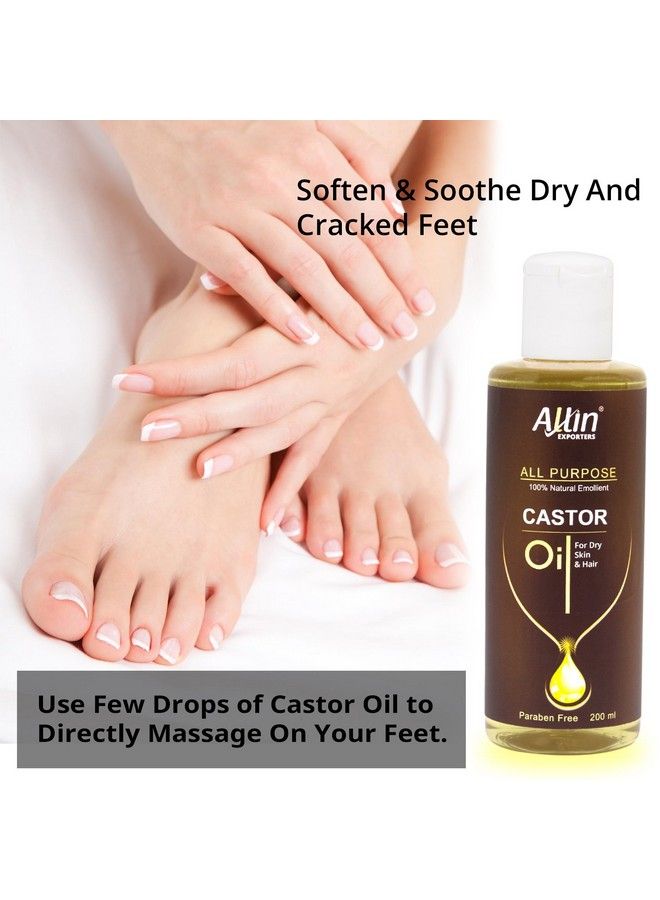 Castor Oil 100% Natural & Pure Cold Pressed Base Carrier Oil For Hair Growth Skin Care Dry Skin Moisturising Nails & Eyelash (200 Ml)