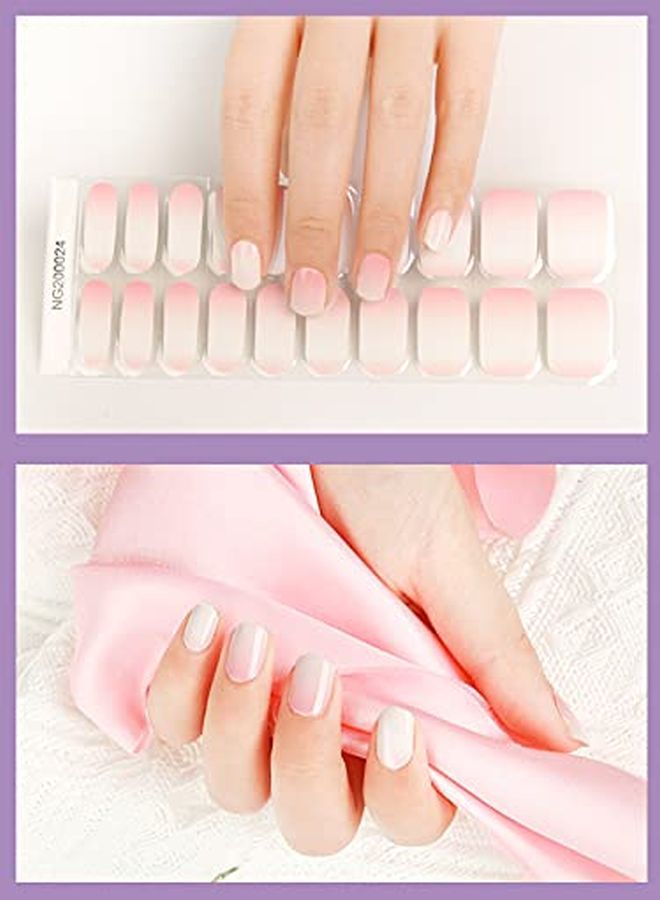 20Pcs Semi Cured Gel Nail Polish Strips, Gradient Pink Adhesive Full Wrap Gel Nail Art Sticker, Waterproof Gel Nail Wrap Stickers With Nail File And Stick?Uv/Led Lamp Required?