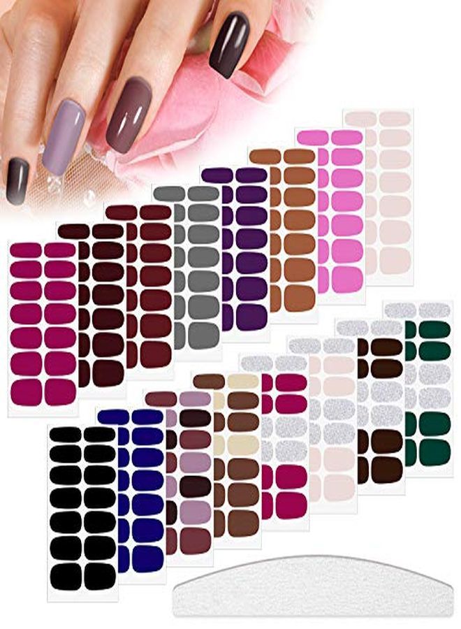 224 Pieces 16 Sheets Nail Polish Stickers SelfAdhesive Polish Wraps Stickers Classic Solid Glitter Adhesive Full Wraps Strips Nail Art Polish Decals With Nail File For Women Girls (Multicoloured)