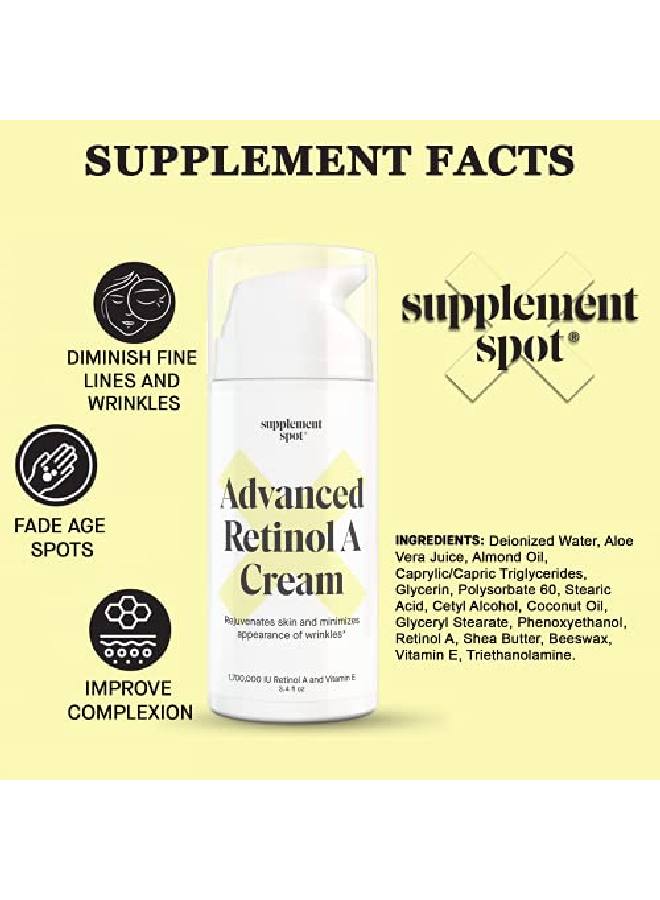 Advanced Retinol A Cream Retinol Moisturizer Cream w; Vitamin E Coconut & Almond Oil Retinol Daily AntiAging Cream for Face Best Retinol Cream for Smoother Looking Skin (3.4 oz)