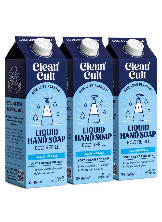 Leancult Liquid Hand Soap Refills (32Oz 3 Pack) Hand Soap That Nourishes & Moisturizes Liquid Soap Free Of Harsh Chemicals Paper Based Eco Refill Uses 90% Less Plastic Sea Minerals