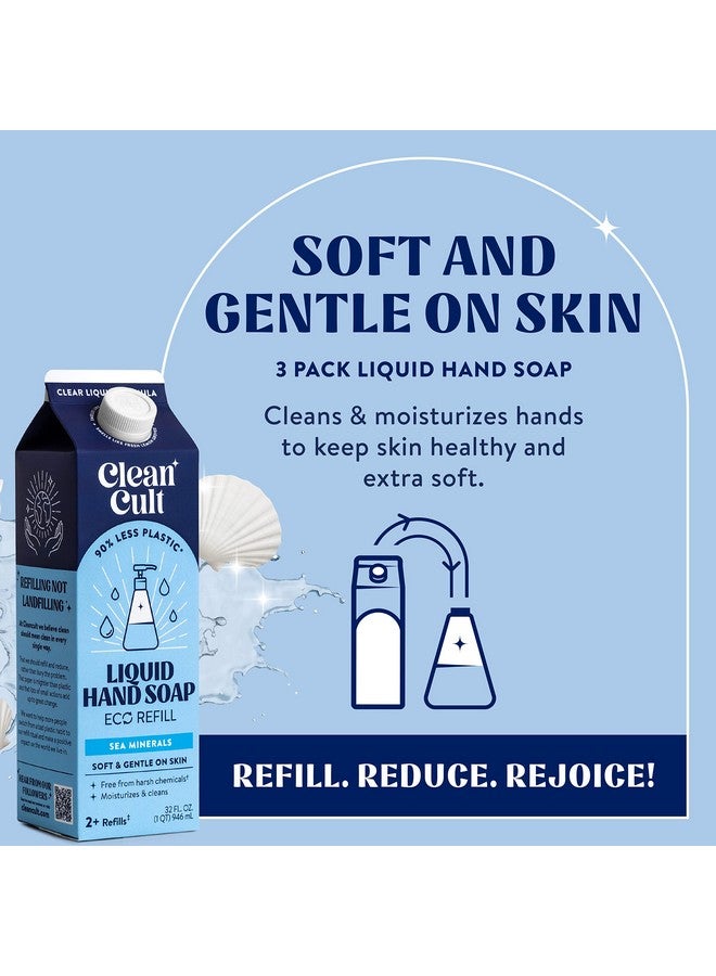 Leancult Liquid Hand Soap Refills (32Oz 3 Pack) Hand Soap That Nourishes & Moisturizes Liquid Soap Free Of Harsh Chemicals Paper Based Eco Refill Uses 90% Less Plastic Sea Minerals
