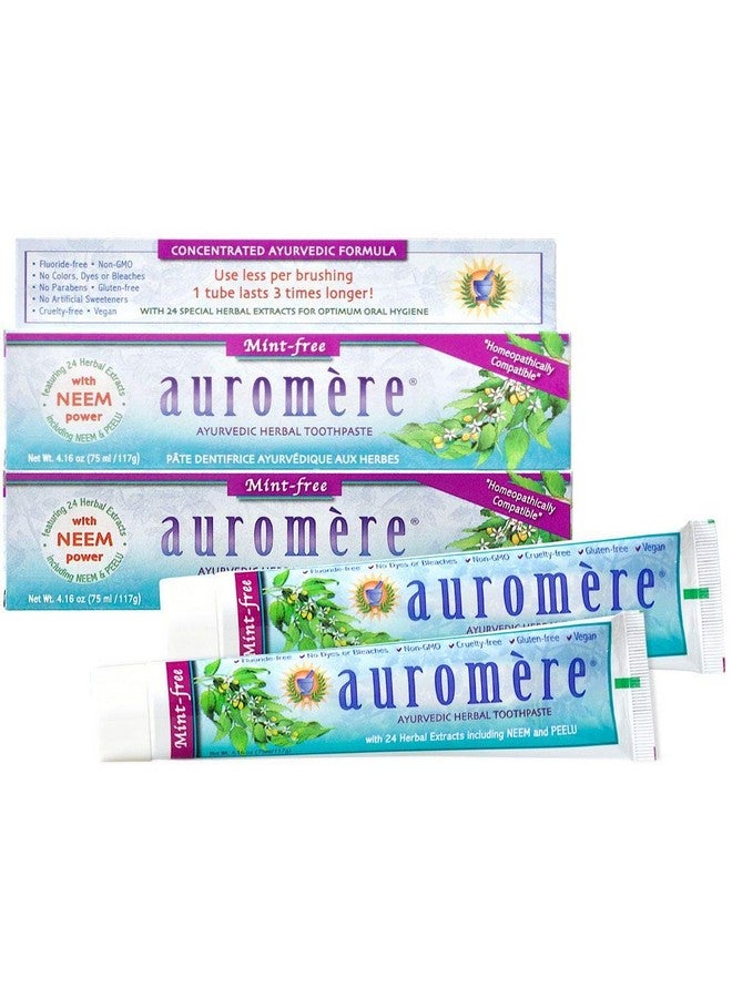 Uromere Ayurvedic Herbal Toothpaste Mint Free Vegan Natural Non Gmo Fluoride Free Gluten Free With Neem & Peelu (4.16 Oz) 2 Pack