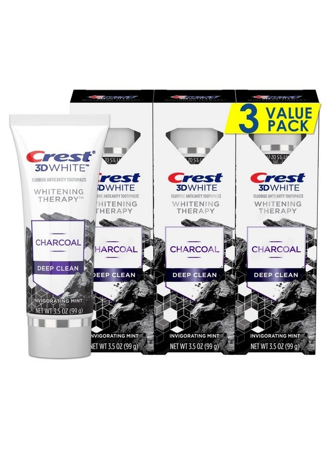 Rest 3D White Whitening Therapy Charcoal Deep Clean Fluoride Toothpaste Invigorating Mint 3.5 Ounce Pack Of 3