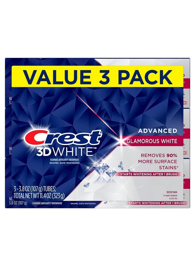 Rest 3D White Advanced Glamorous White Teeth Whitening Toothpaste 3.8 Oz Pack Of 3