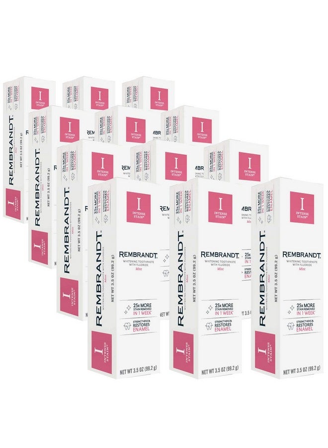 Embrandt Intense Stain Whitening Toothpaste With Fluoride Removes Tough Stains Rehardens And Strengthens Enamel Mint Flavor 3.5 Ounce (Pack Of 12)