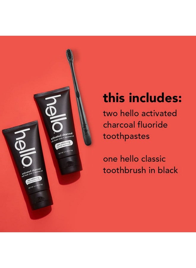 Ello Activated Charcoal Epic Teeth Whitening Fluoride Toothpaste And Toothbrush Fresh Mint And Coconut Oil Vegan Sls Free Gluten Free And Peroxide Free 2 Count (Pack Of 1)